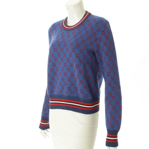 Gucci GG Lurex Jacquard Sweater in Blue NEW WITH TAGS - Picture 2 of 3